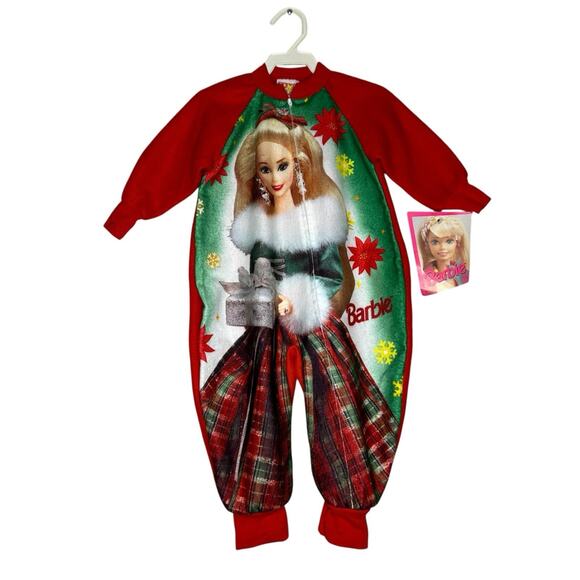 Barbie Toddler Girls VINTAGE 1993 Holiday Pajama Zip up Sleeper Size 2 New w Tag - Picture 1 of 9